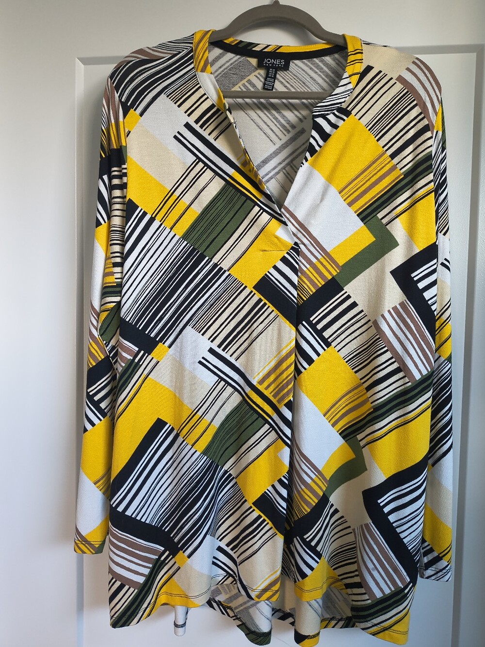 Jones New York Long Sleeve Tunic Blouse Plus Size 1X Artsy Geometric Abstract
